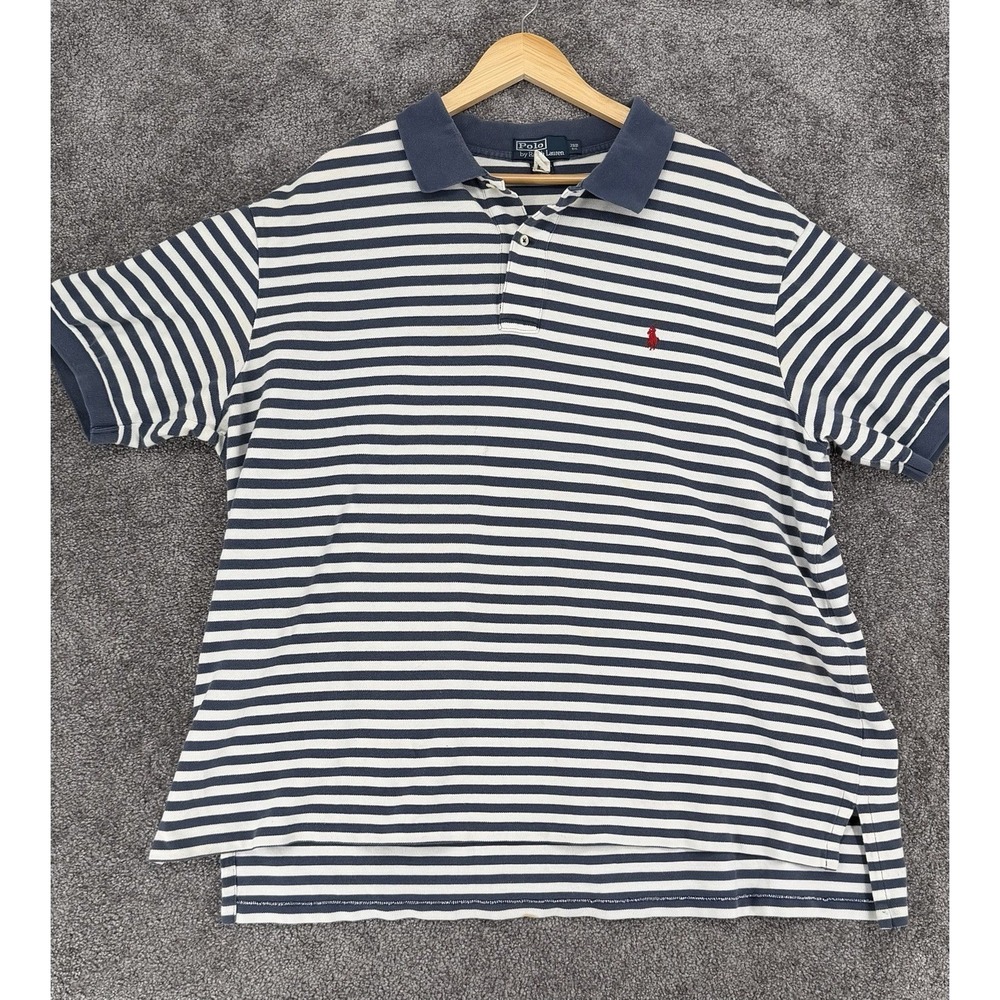 Vintage Polo Ralph Lauren Striped Polo Shirt 3XB Big Y2K 90s Navy White